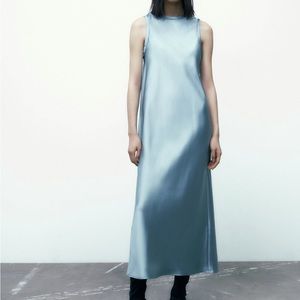 Blue satin maxi dress